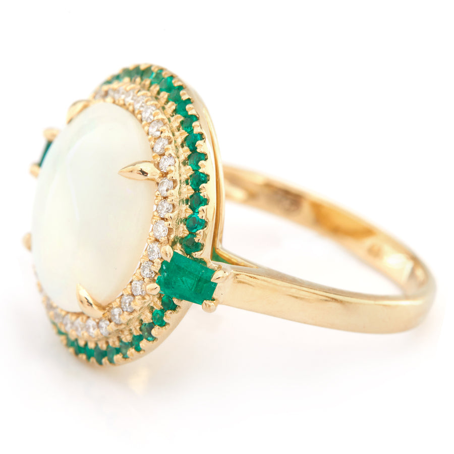 Opal Diamond & Emerald magic orb Ring