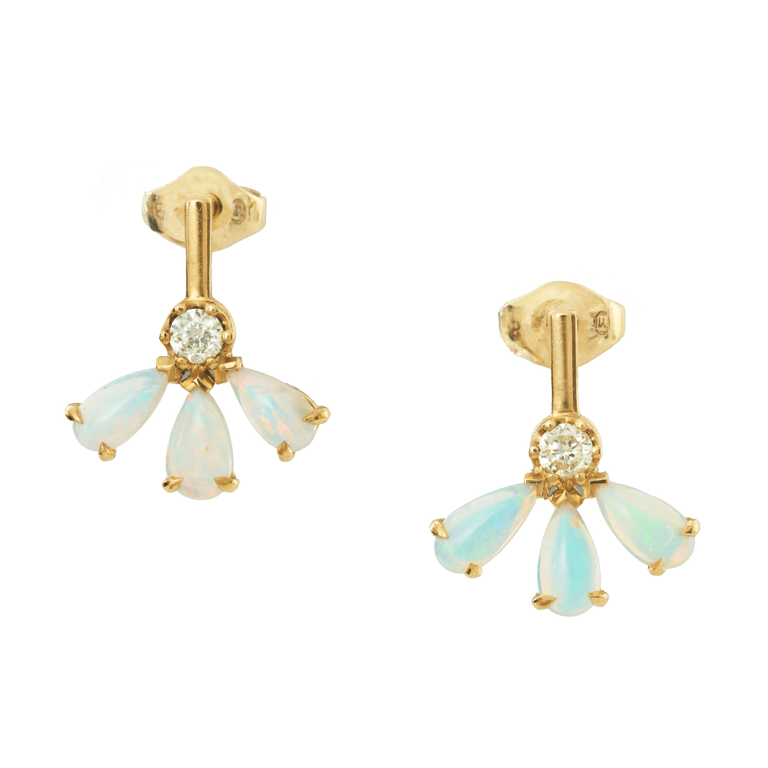 Opal & Diamond Fauna Earrings 18K Gold Handmade Fine Jewelry