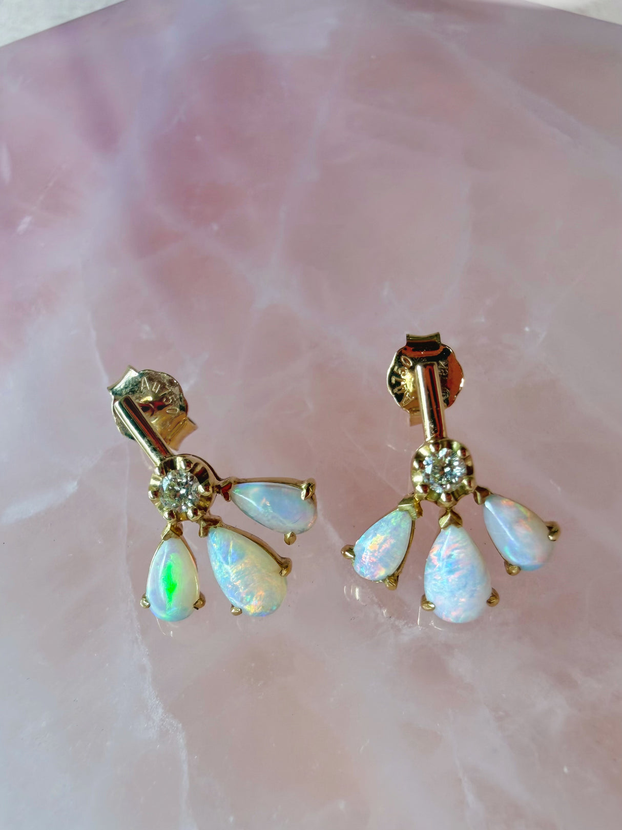 Opal & Diamond Fauna Earrings 18K Gold Handmade Fine Jewelry 2