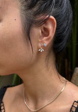Opal & Diamond Fauna Earrings 18K Gold Handmade Fine Jewelry on model