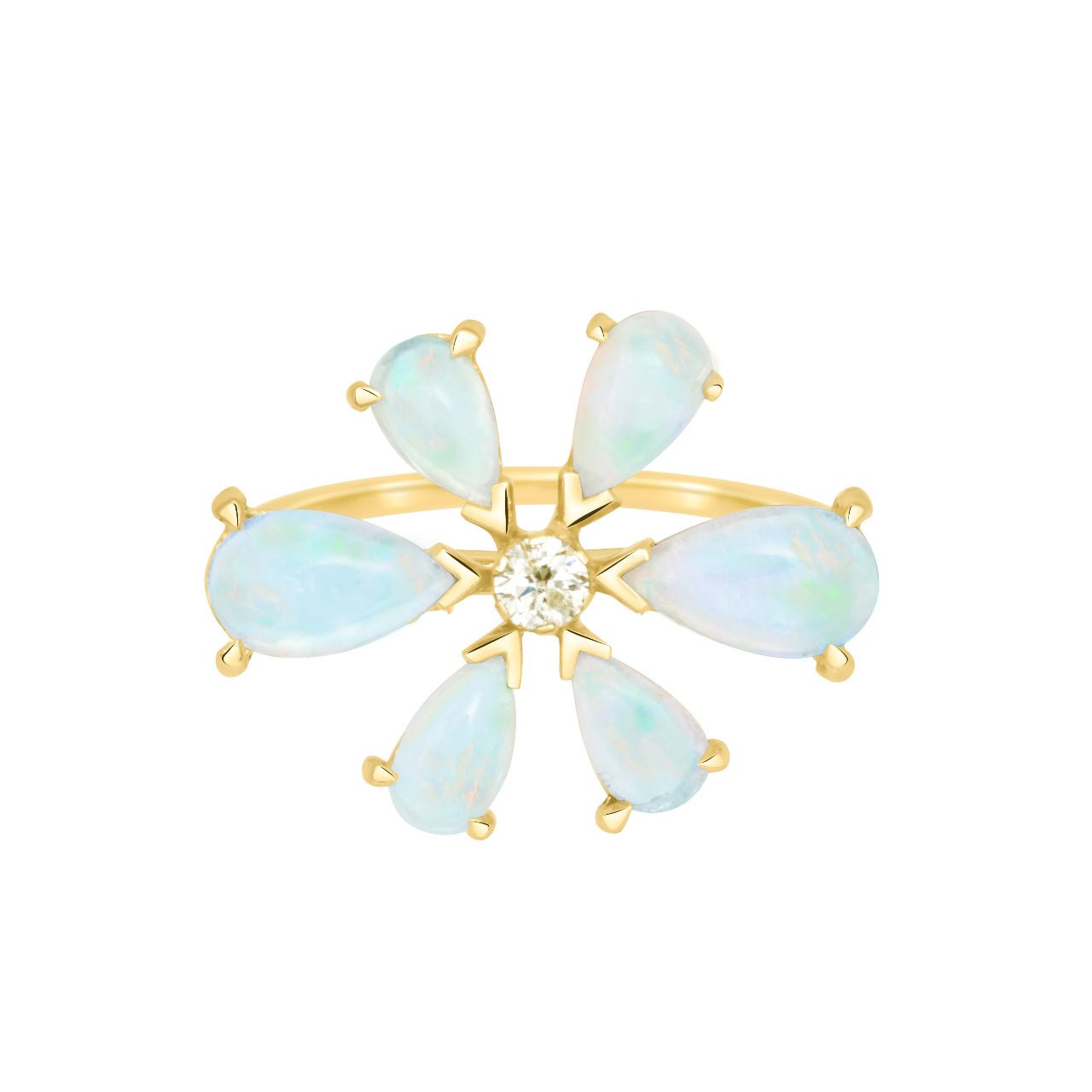 Opal & Diamond Flora Ring 18k gold Stackable ring