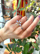 Opal & Diamond Flora Ring 18k gold Stackable ring on model.