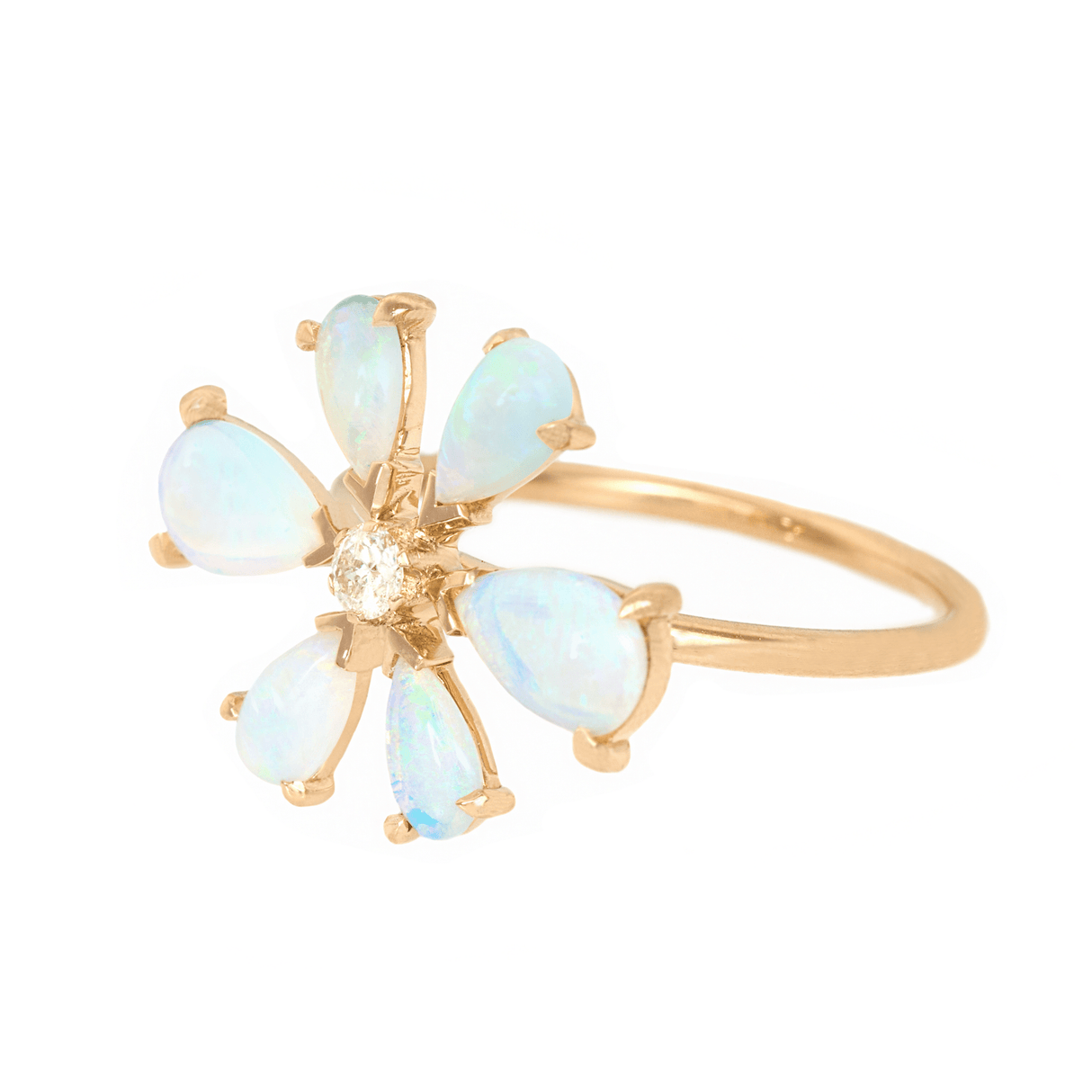 Opal & Diamond Flora Ring 18k gold Stackable ring side view