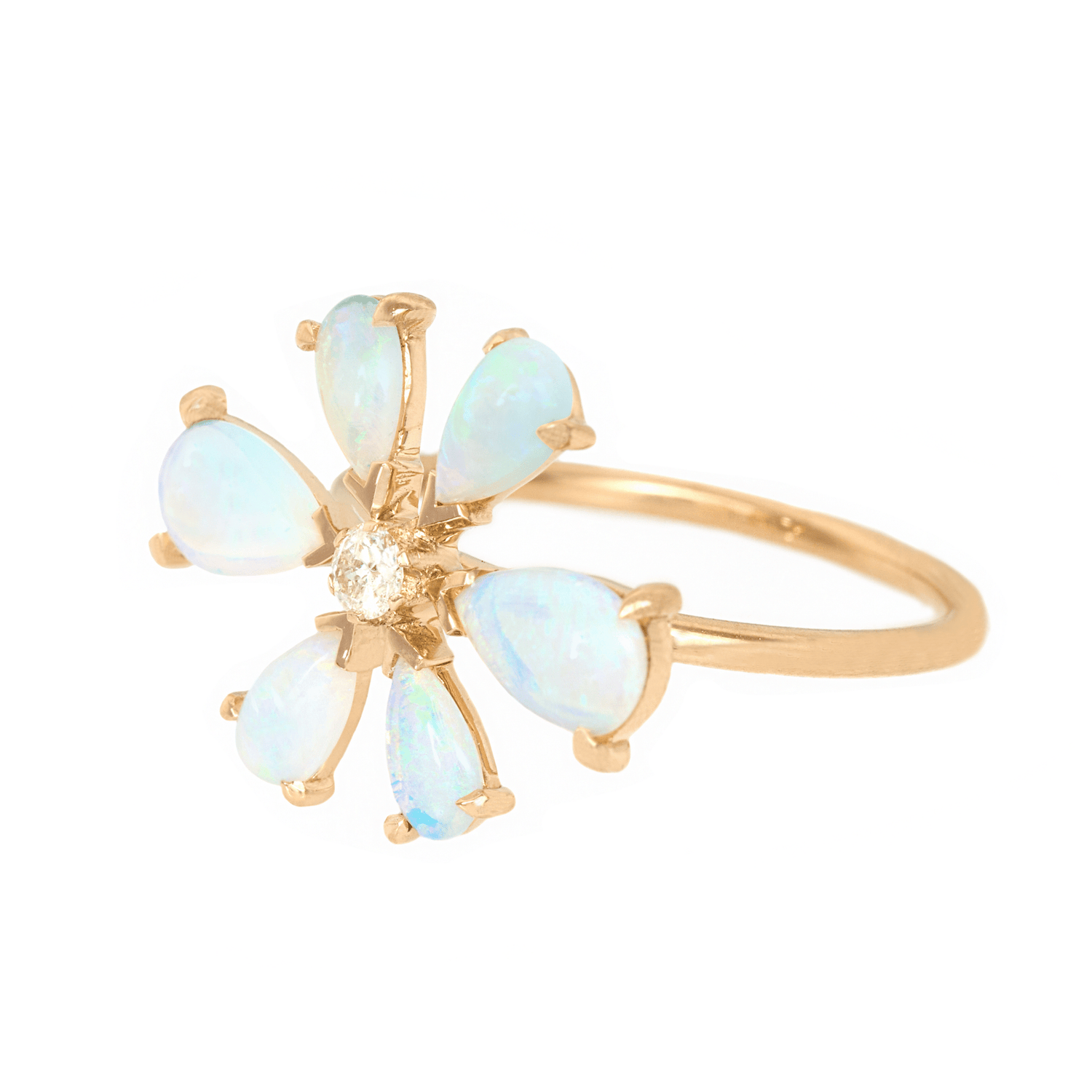 Opal & Diamond Flora Ring 18k gold Stackable ring side view