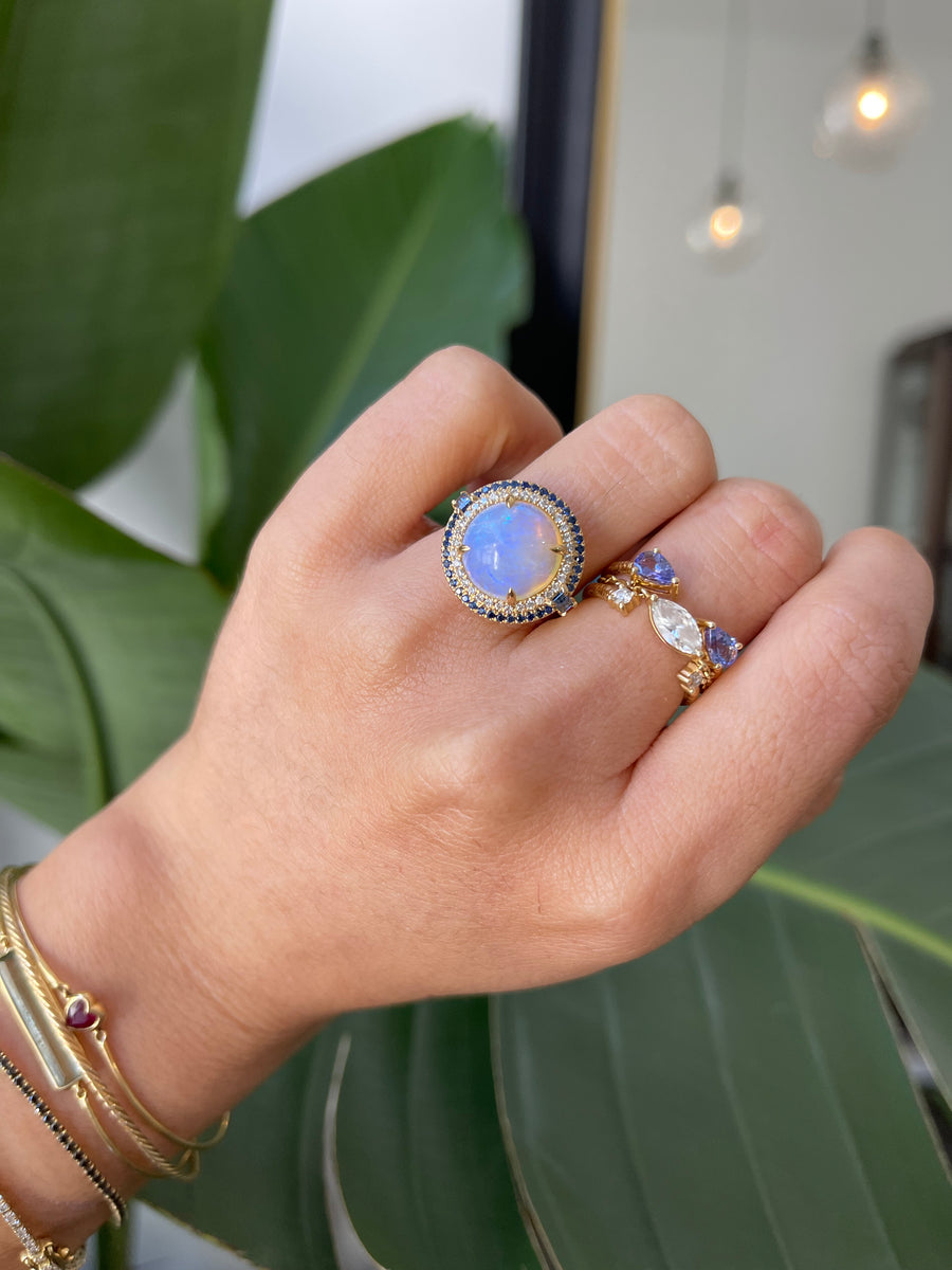 Opal Diamond & Sapphire magic orb Ring
