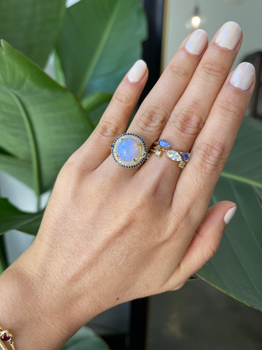 Opal Diamond & Sapphire magic orb Ring