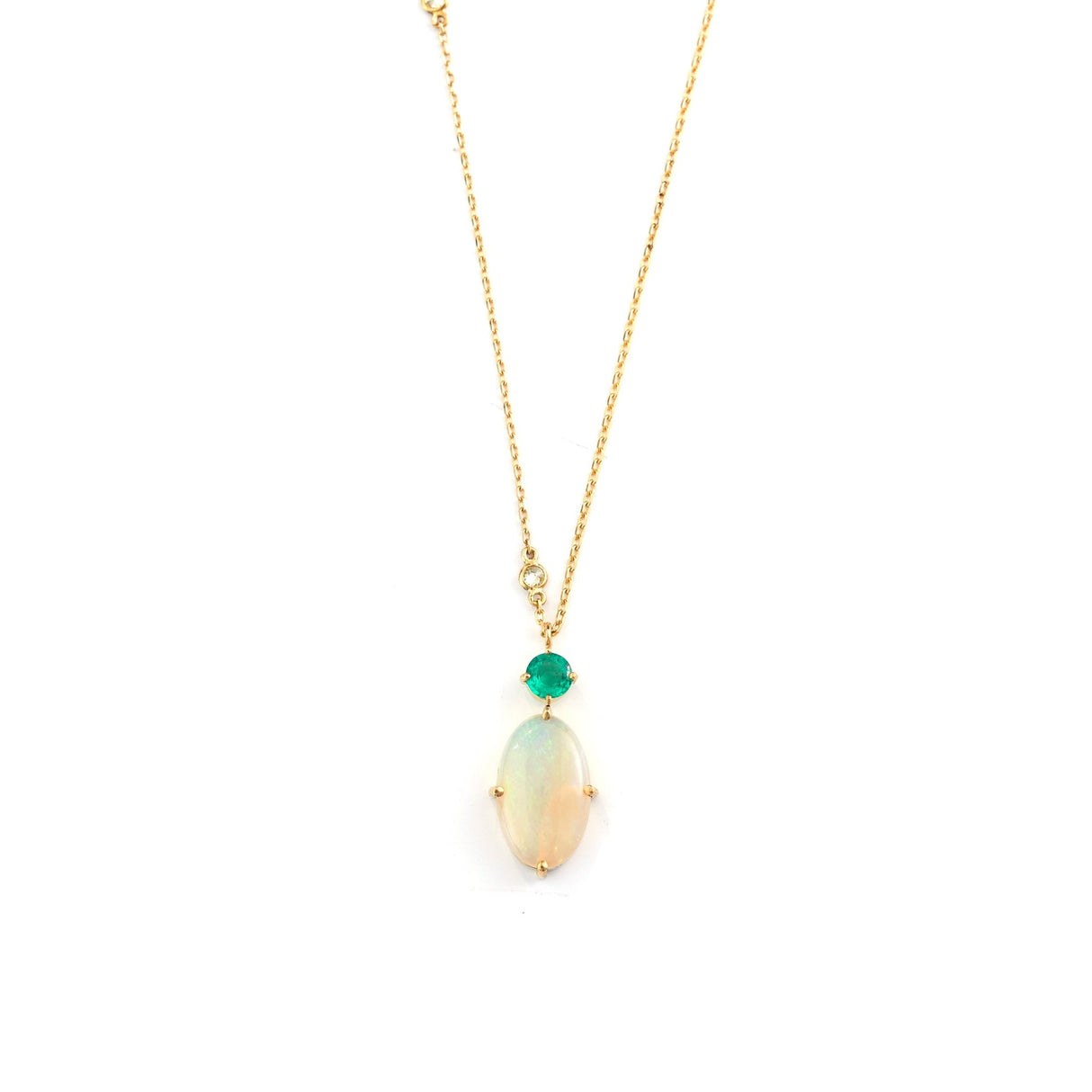 Opal, Emerald & Diamond Necklace 18k gold handmade fine jewelry