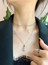 Opal, Emerald & Diamond Necklace 18k gold handmade fine jewelry on model