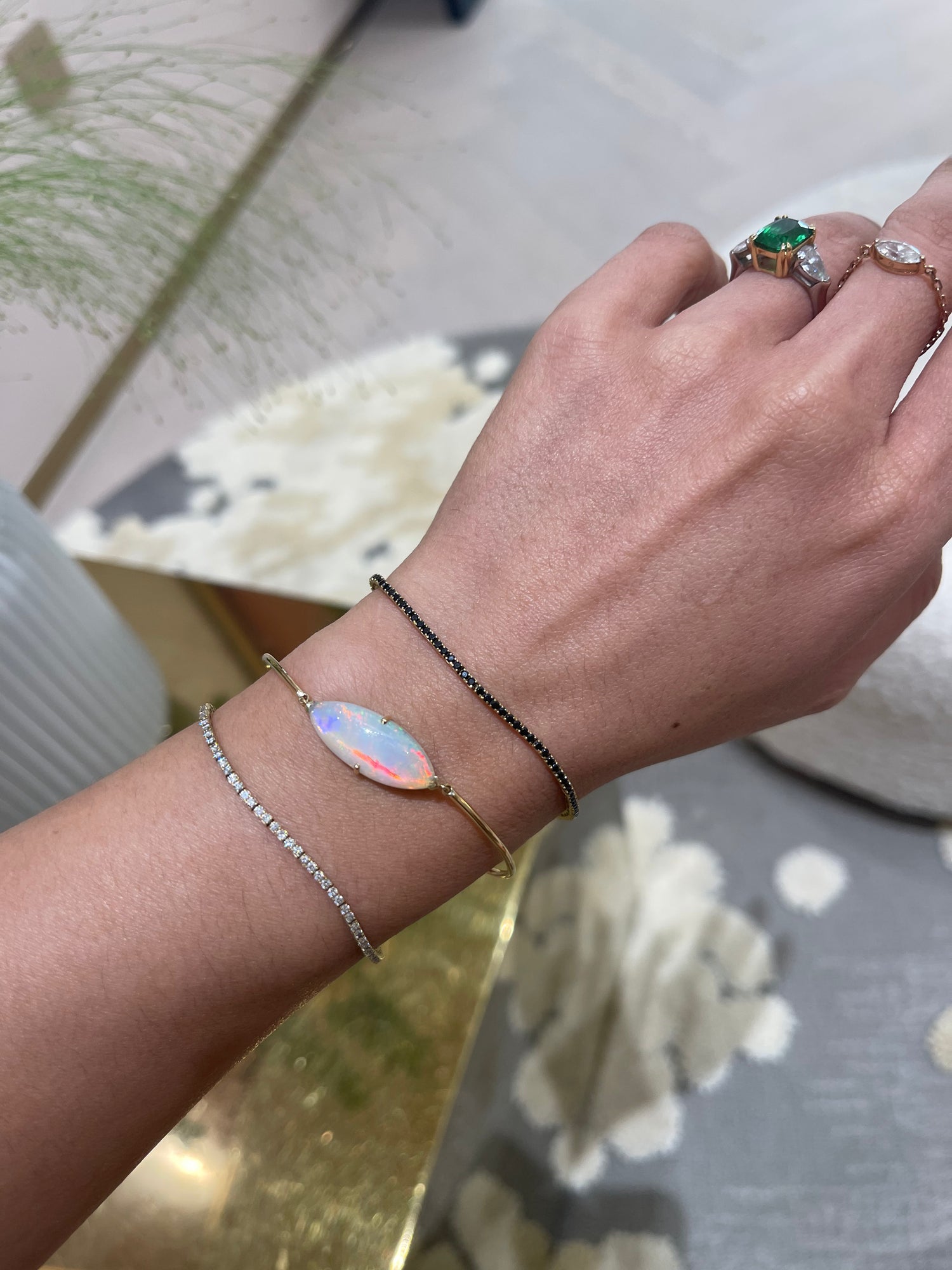 Opal Supreme Marquise Bangle 18k gold stackable design on model 2