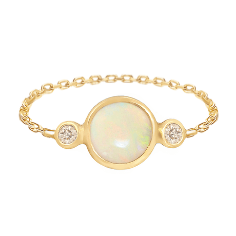 Opal and Diamond Eos Chain Ring 18K Gold Stackable Ring