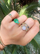 Opal and Diamond Eos Chain Ring 18k gold Stackable ring on model