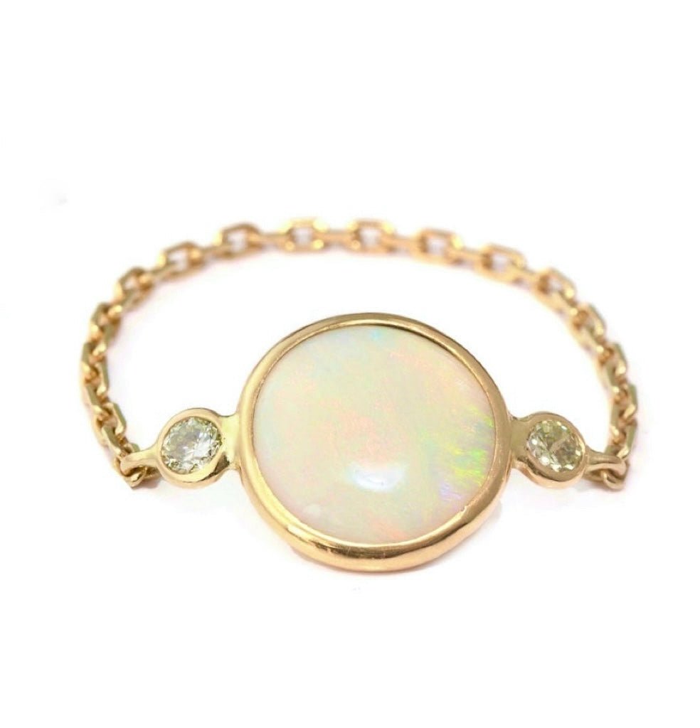 Opal and Diamond Eos Chain Ring 18k gold Stackable ring side view