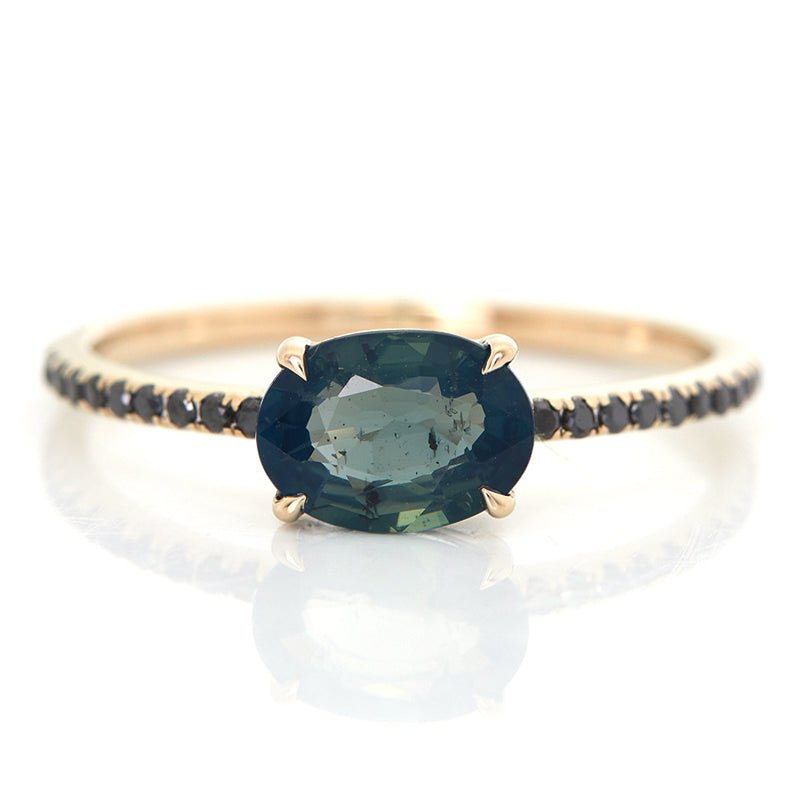 Opalescent Green Sapphire & Black Diamond Forever Ring 18k gold engagement ring