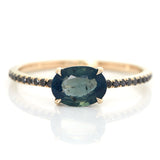 Opalescent Green Sapphire & Black Diamond Forever Ring 18k gold engagement ring