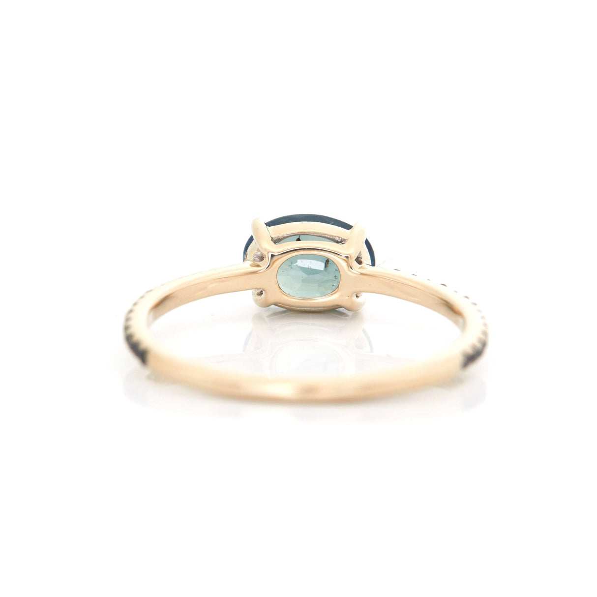 Opalescent Green Sapphire & Black Diamond Forever Ring 18k gold engagement ring back view