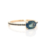 Opalescent Green Sapphire & Black Diamond Forever Ring 18k gold engagement ring side view