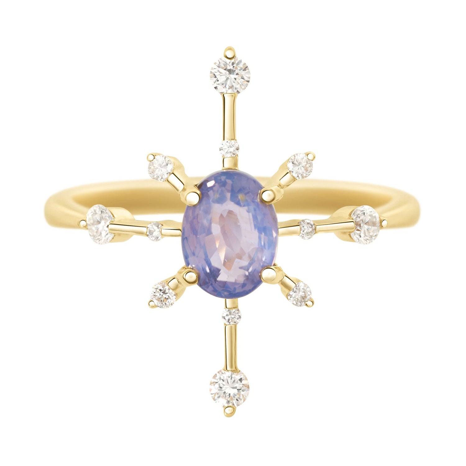 No Heat Opalescent Lilac Sapphire Starburst Ring