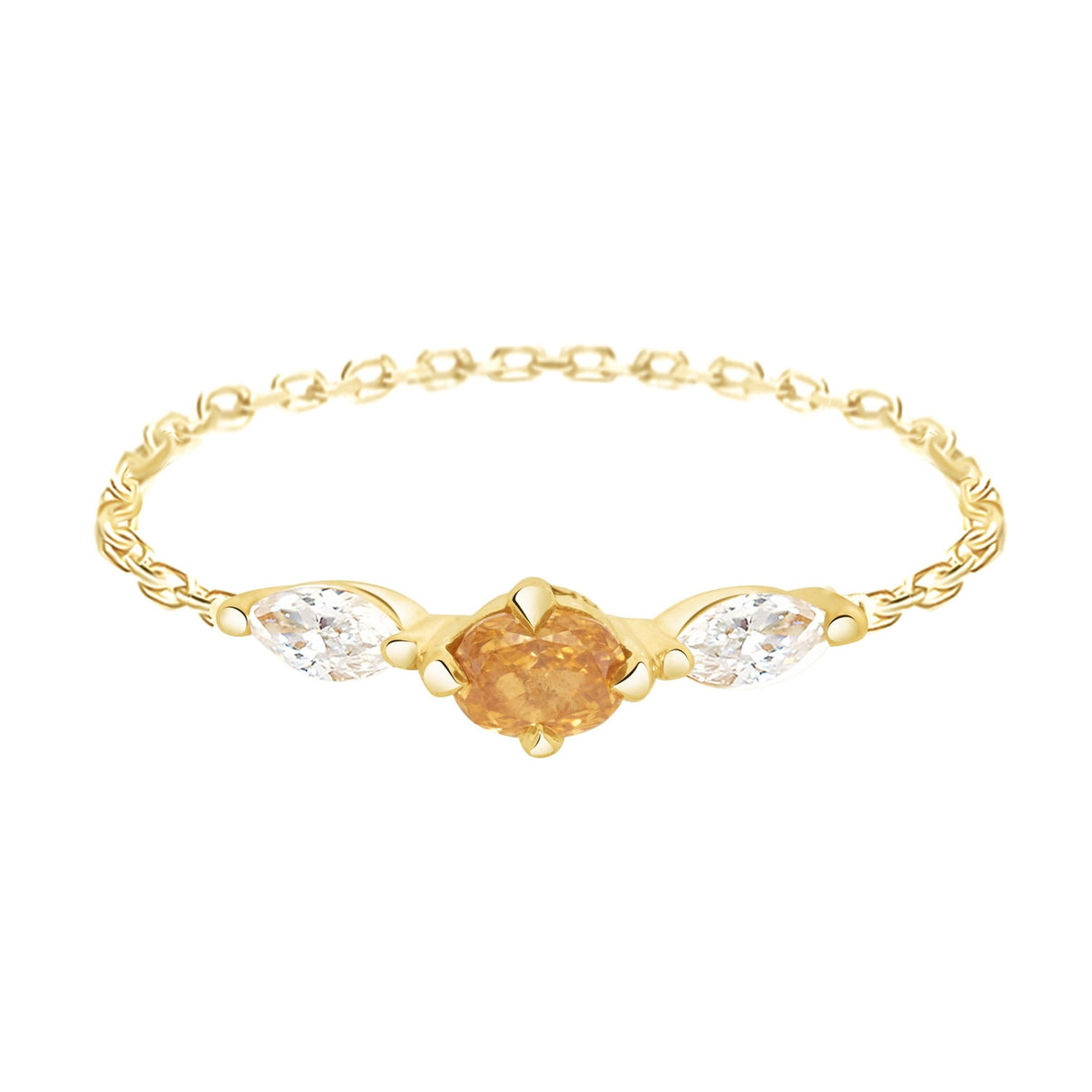 Orange Diamond Dream Weaver Chain Ring 18K Gold Stackable Ring