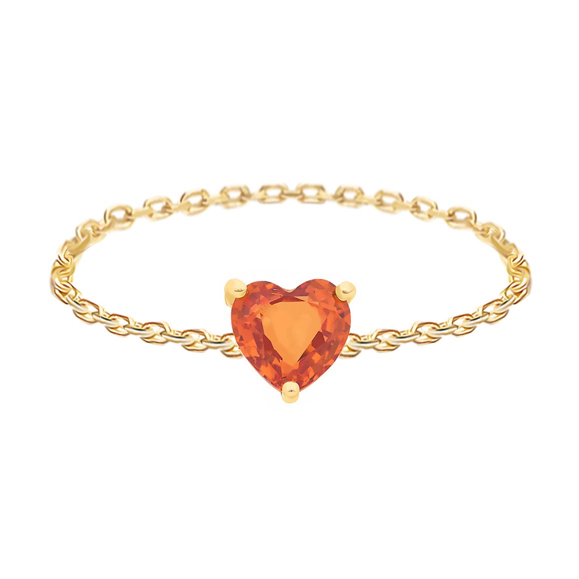 Orange Sapphire Heart Supreme Chain Ring 18k gold Stackable ring