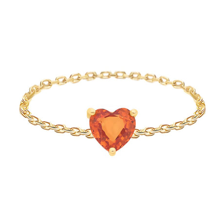 Orange Sapphire Heart Supreme Chain Ring 18k gold Stackable ring