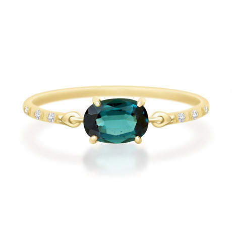 Oval Indicolite Petite Circle Diamond Ring  18K Stackable ring