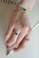 Oval Indicolite Petite Circle Diamond Ring  18K Stackable ring on model 2