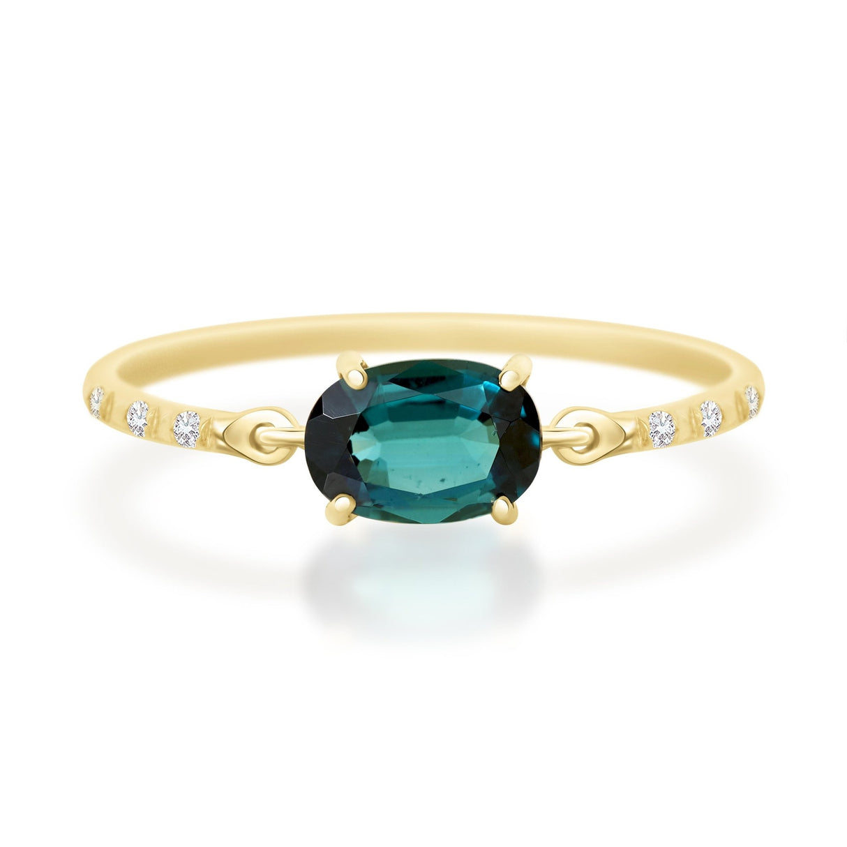 Oval Indicolite Petite Circle Diamond Ring