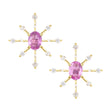 Oval Pink Sapphire & Diamond Starburst Earrings 18K gold handmade fine jewelry