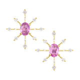 Oval Pink Sapphire & Diamond Starburst Earrings 18K gold handmade fine jewelry