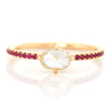 Oval Rose Cut Diamond & Ruby Disco Ring 18k gold engagement ring 