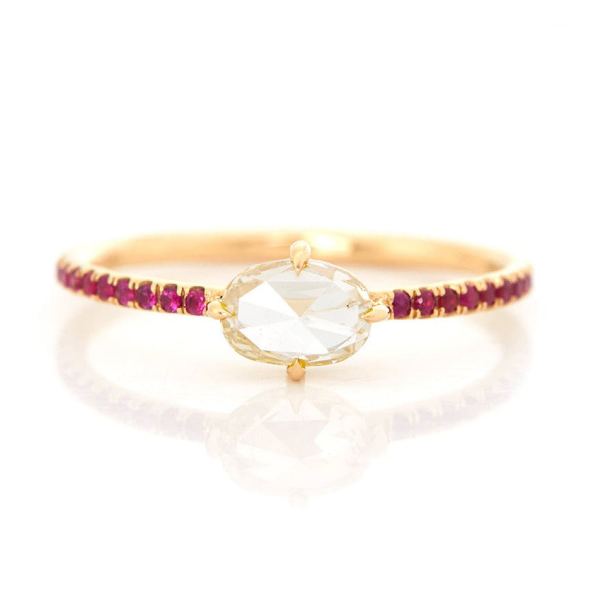 Oval Rose Cut Diamond & Ruby Disco Ring