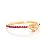 Oval Rose Cut Diamond & Ruby Disco Ring 18k gold engagement ring side view