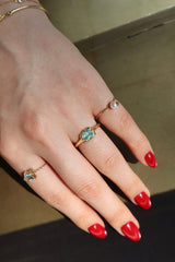 Paraiba Tourmaline Compass Ring 18K engagement ring on model