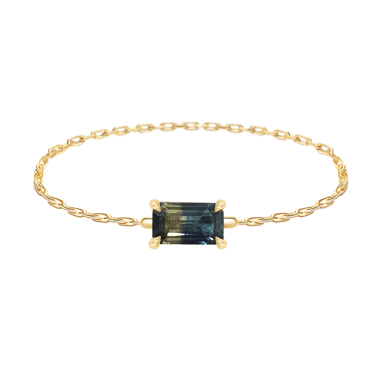 Parti Sapphire Baguette Chain Ring 14k gold Stackable ring..
