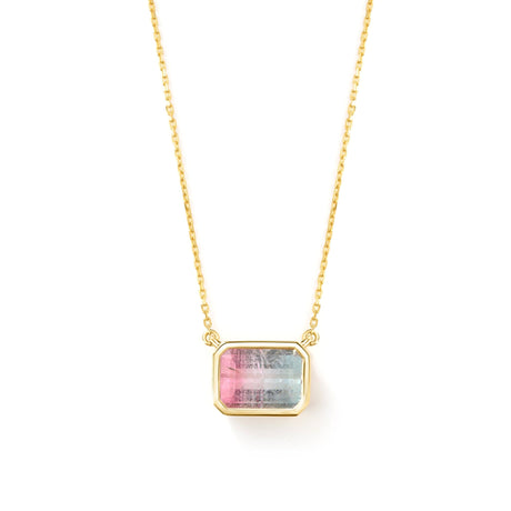 Pastel Watermelon Tourmaline Necklace 18k gold Handmade fine jewelry 1