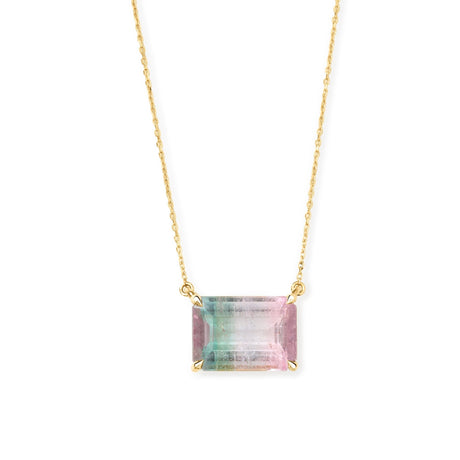 Pastel Watermelon Tourmaline Pendant Necklace 18k gold Handmade fine jewelry 1