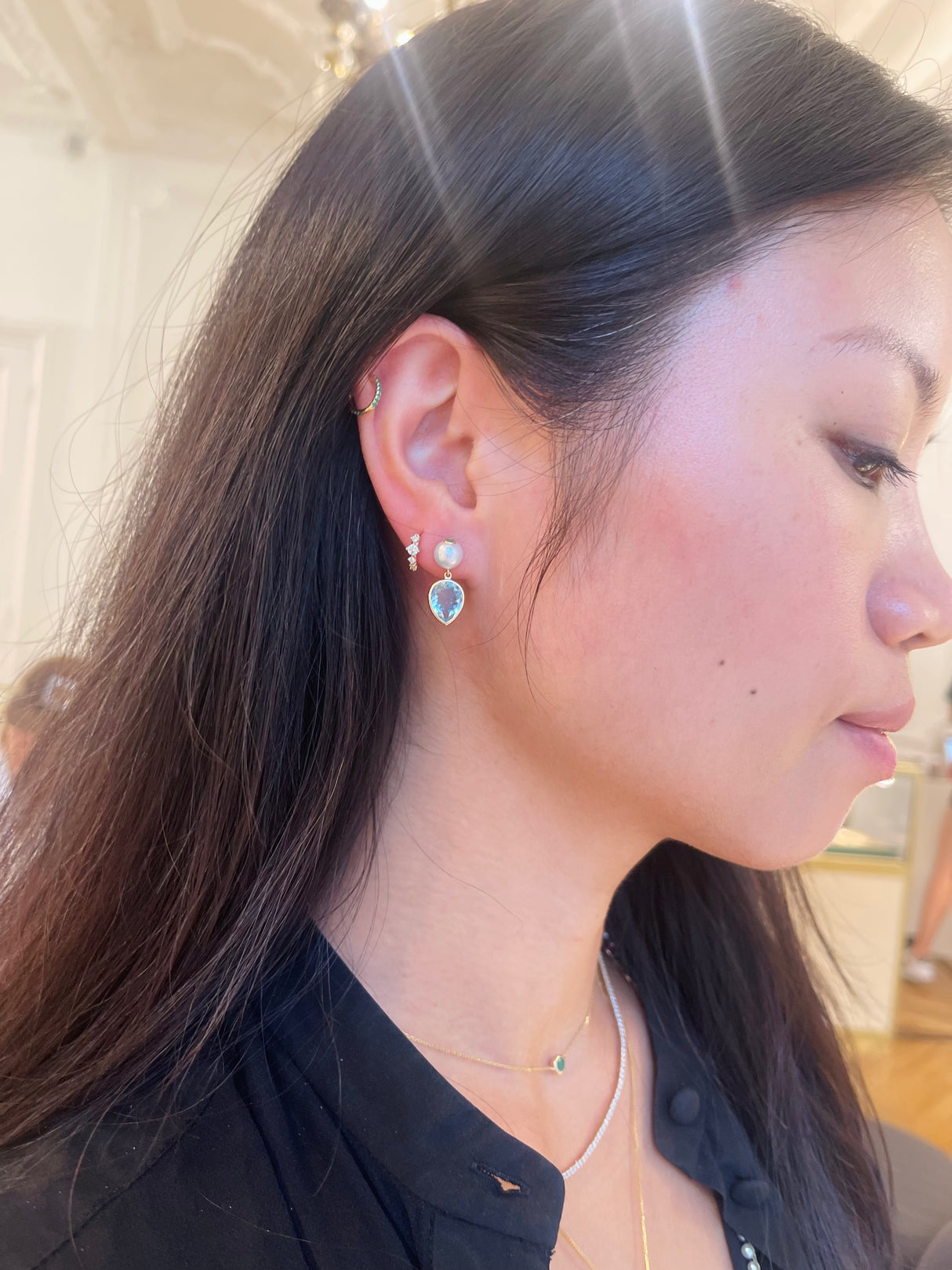 Pearl and Aquamarine Neptune Earrings