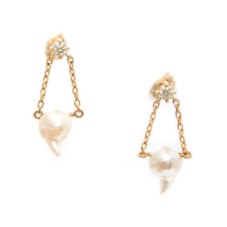 Pearl And Diamond Tokyo Chain Earrings 18K Gold Handmade Fine Jewerly