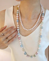 Pearl & Beryl Candy Necklace 18K gold handmade fine jewelry on model 1