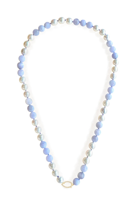 Pearl & Chalcedony Fisheye Closure Necklace 18K gold handmade fine jewelry 1