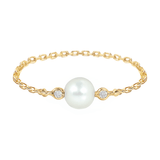 Pearl & Diamond Chain Ring 14k gold Stackable ring