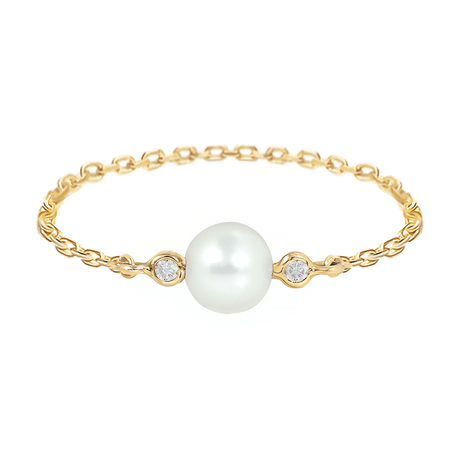 Pearl & Diamond Chain Ring 14k gold Stackable ring