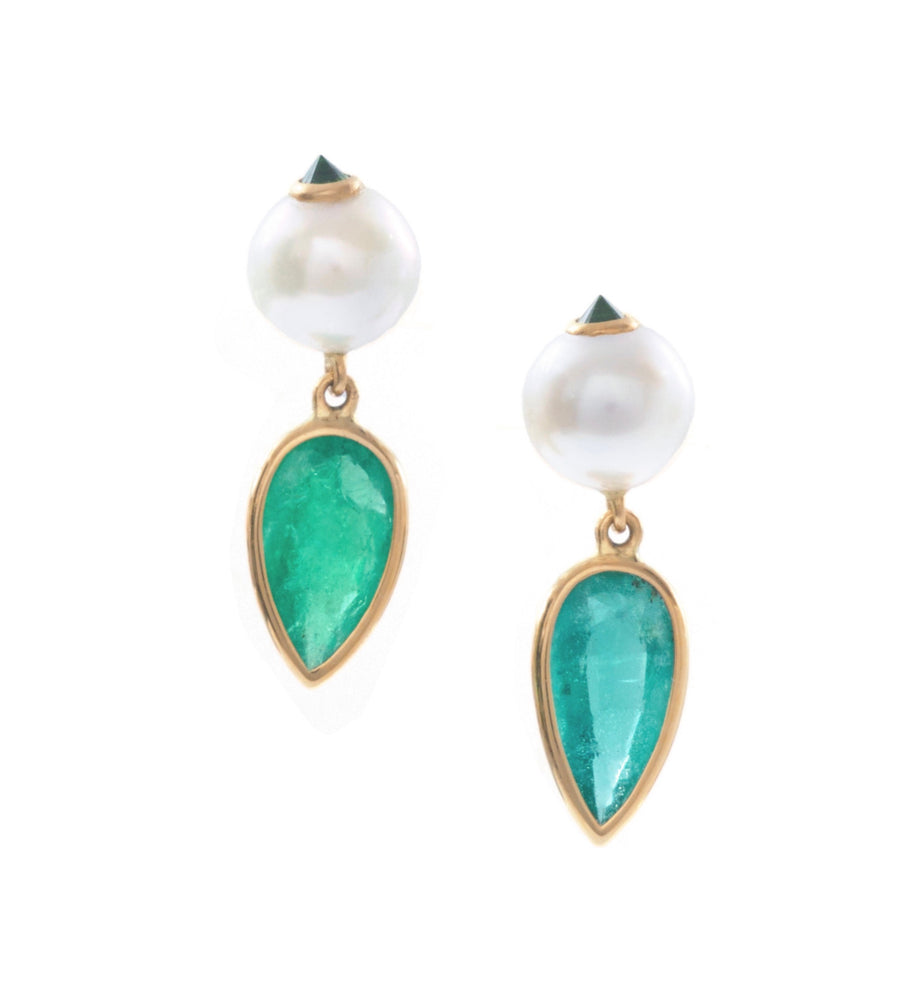 Pearl Emerald and tsavorite spike Earrings