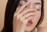 Pearl Half Chain Ring 14k gold Stackable ring on model
