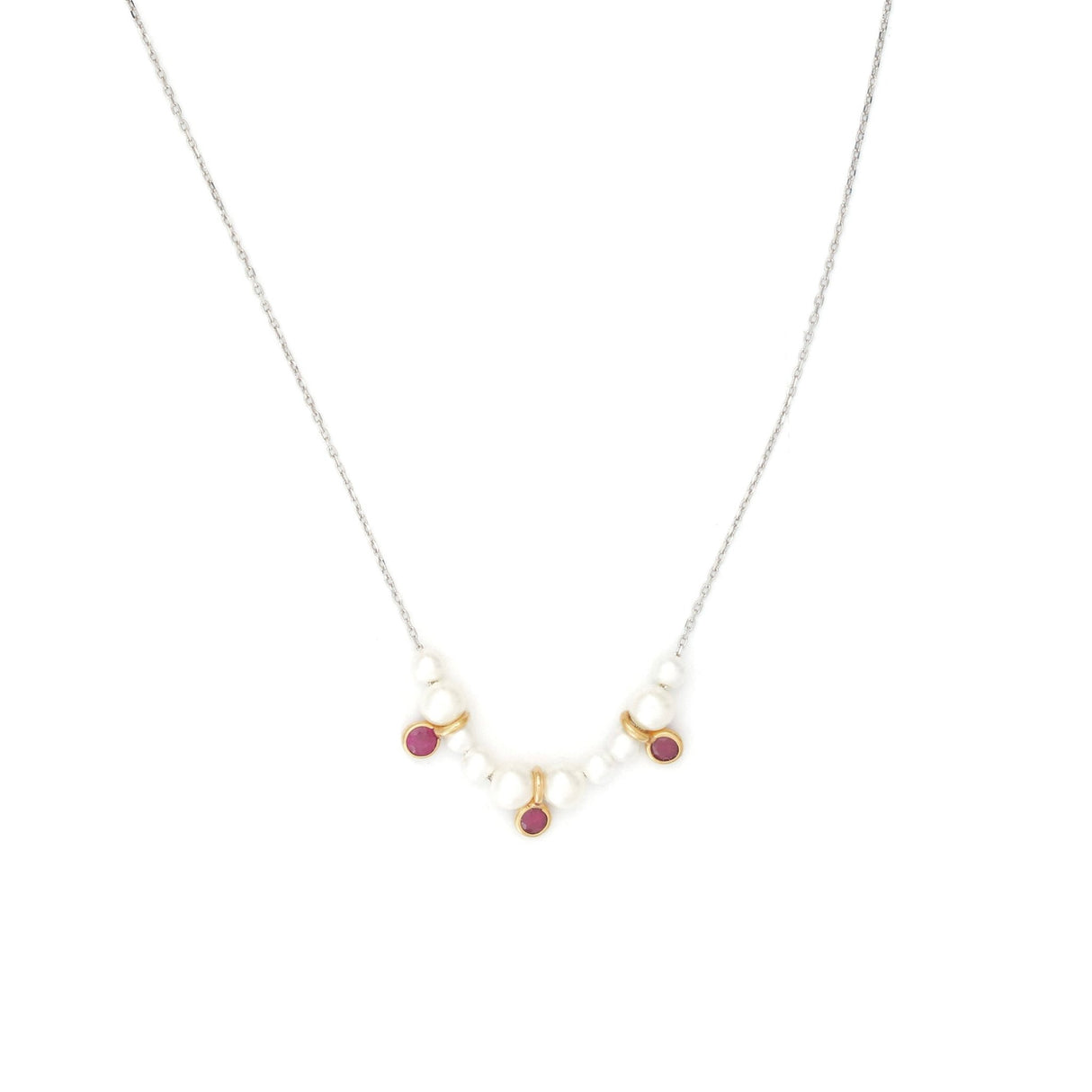 Pearl & Ruby Anastasia Necklace 18k gold handmade fine jewelry