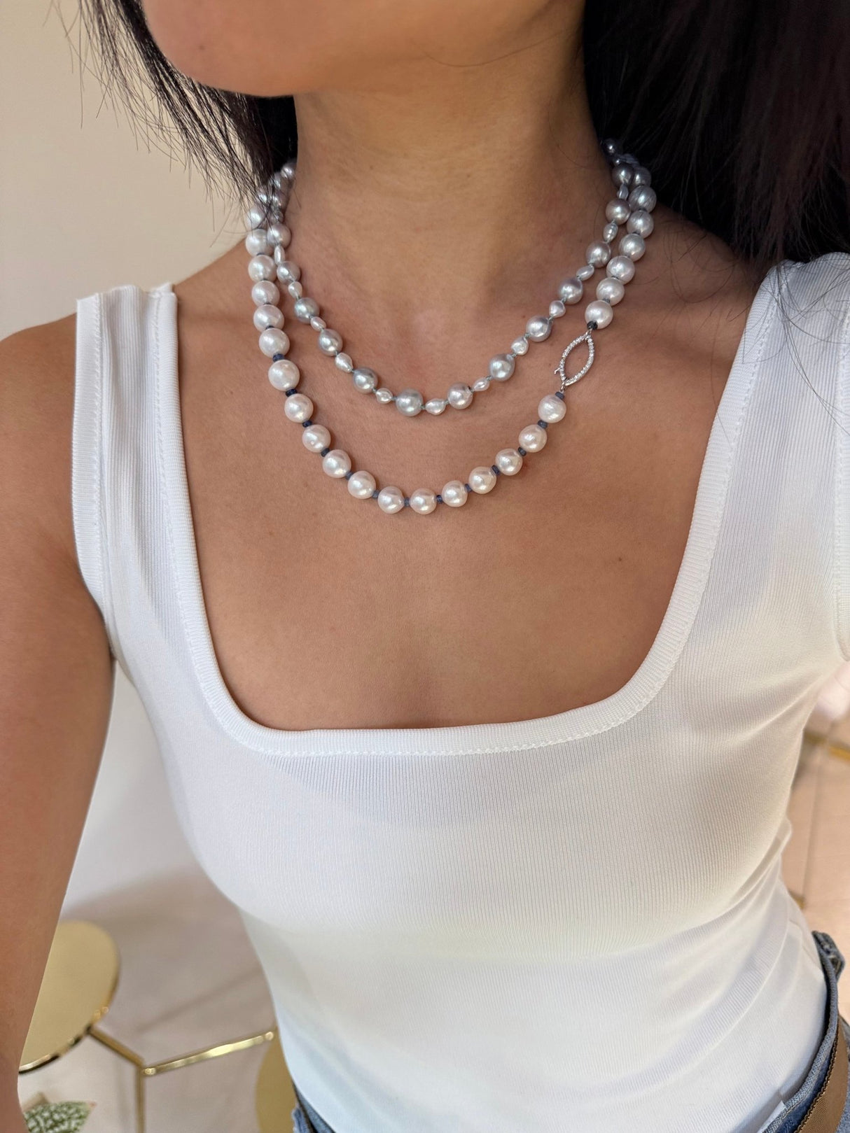 Pearl & Sapphire Neptune’s Necklace handmade fine jewelry 1