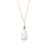 Pearl & Teal Sapphire Pendant 18k gold handmade fine jewelry