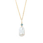 Pearl & Teal Sapphire Pendant 18k gold handmade fine jewelry