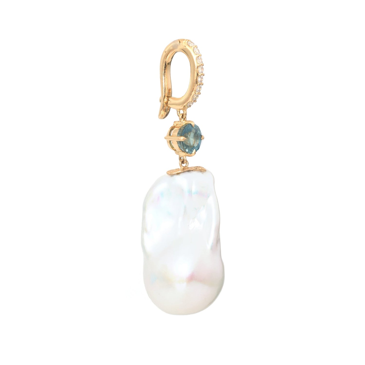 Pearl & Teal Sapphire Pendant 18k gold handmade fine jewelry 4