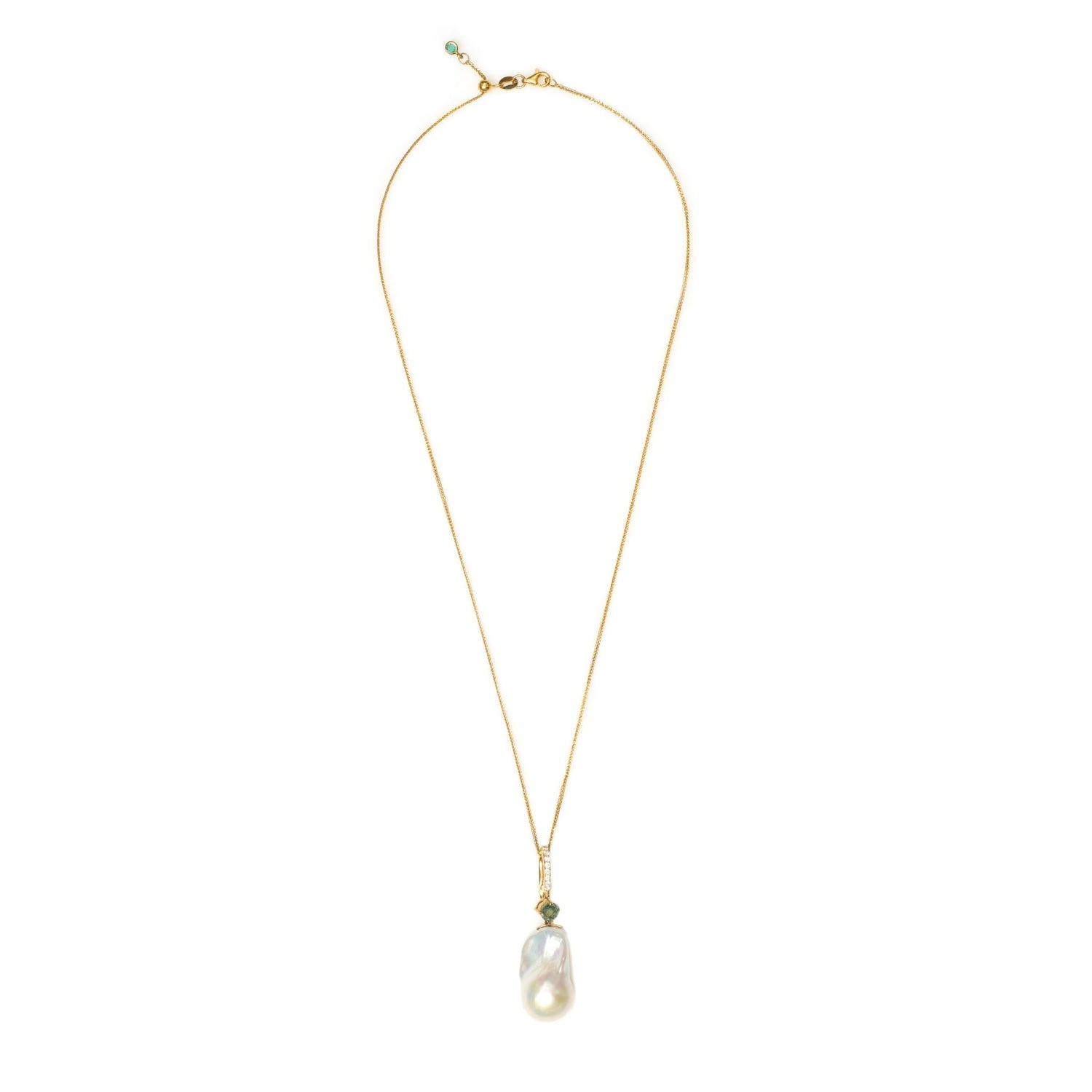 Pearl & Teal Sapphire Pendant 18k gold handmade fine jewelry 5